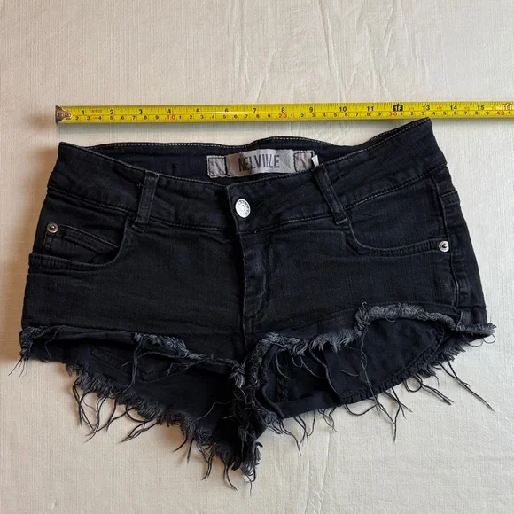 Brandy Melville Women's Frayed Hem Black Distressed Cutoff Jean Shorts Size 38 - Picture 6 of 11